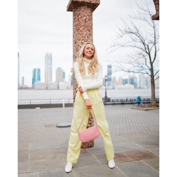 SIMON MILLER Butter Yellow Paper-Bag Waist Casual Galen Fitted Pants Size Large - Picture 16 of 16